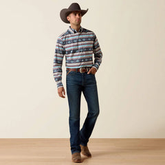 Men's Ariat Pluto Fitted Long Sleeve Shirt-Maui Blue Stripe