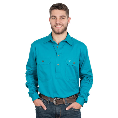 Just Country Cameron 1/2 Button Workshirt - Ocean