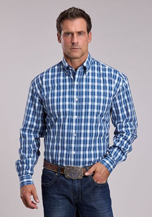 Stetson Men's Navy Check Long Sleeve Shirt
