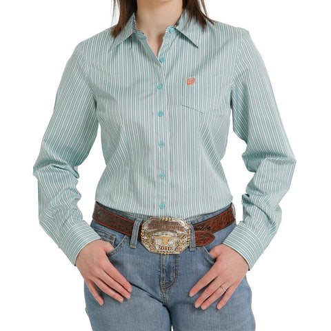 Cinch Ladies Long Sleeve Shirt - Tencel - Green Stripe