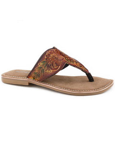 Roper Womens Sandal - Juliet Dark Brown Cactus Painted