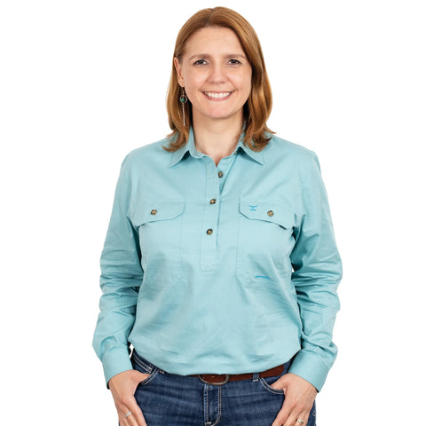 Just Country Ladies Jahna Half Button Shirt - Reef