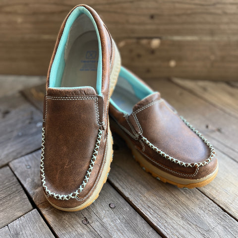 Twisted X Womens Mocs Cellstretch Slip On - Brown/Aqua