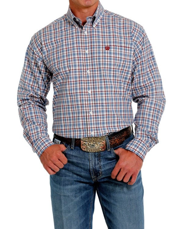 Cinch Men's Long Sleeve Cream Plaid Western Shirt