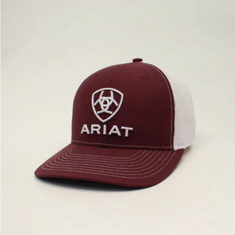 Ariat Mens Embroided Logo Burgundy/White Mesh Cap