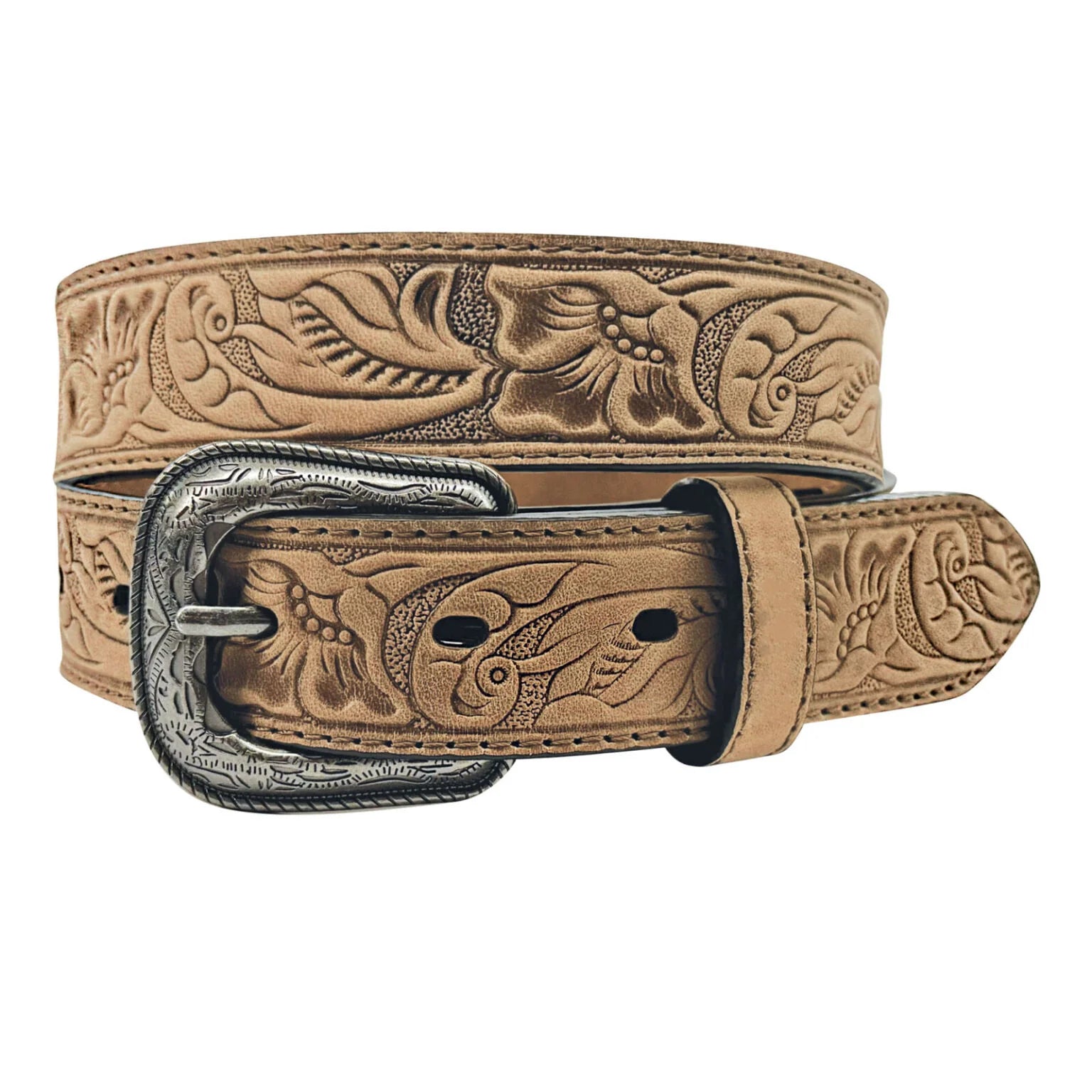 Boy's Roper Tan Genuine Leather Belt with Floral Embossing