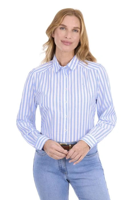 Thomas Cook Womens Long Sleeve Shirt - Louisa Blue & White Stripe
