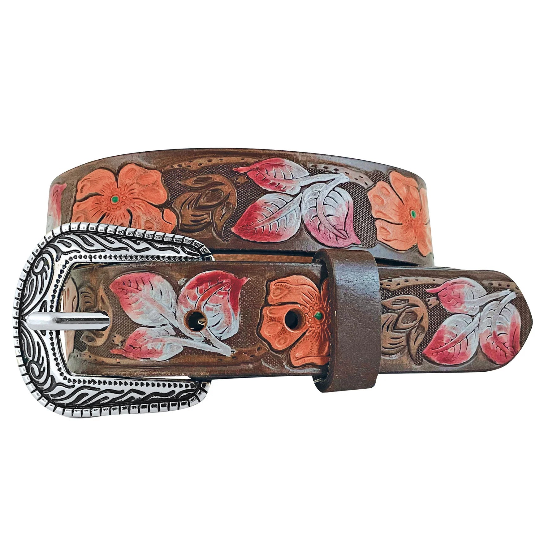 Girl's Roper Genuine Buffalo Leather Belt - Hand Painted Floral Embossed