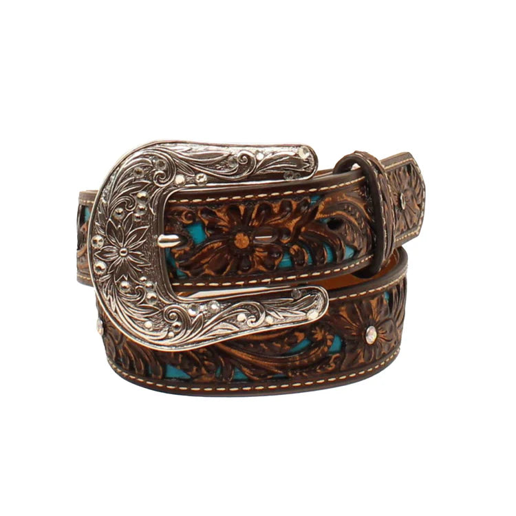 Ariat Girls Pierced Floral Belt 1.25in Brown