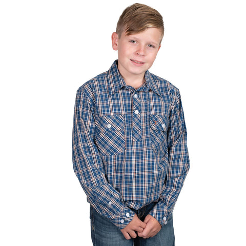 Just Country Boy's Brayden Workshirt | Cobalt/Rust Plaid