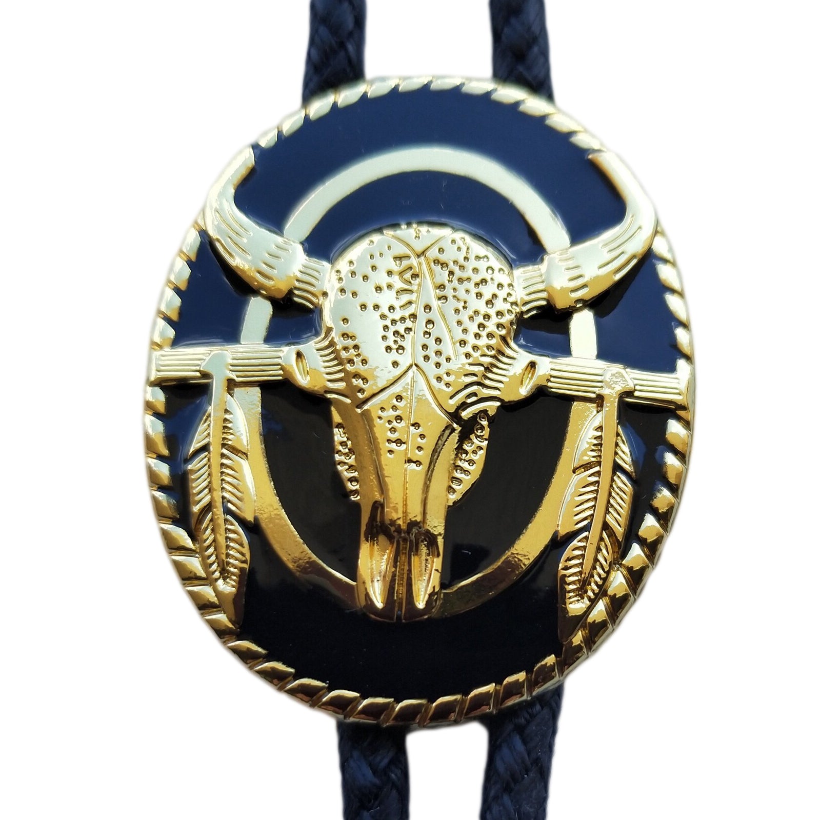 Bolo Tie Steer Head - Gold on Black Background