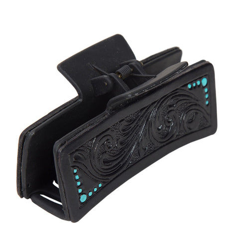 Tooled Leather Hair Clip | Black