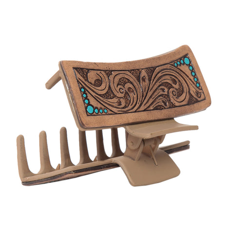 Tooled Leather Hair Clip | Brown