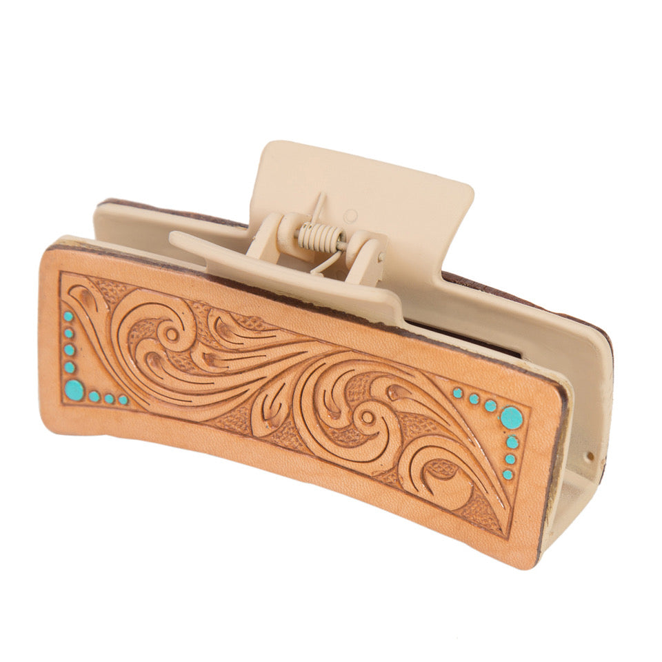 Tooled Leather Hair Clip | Tan