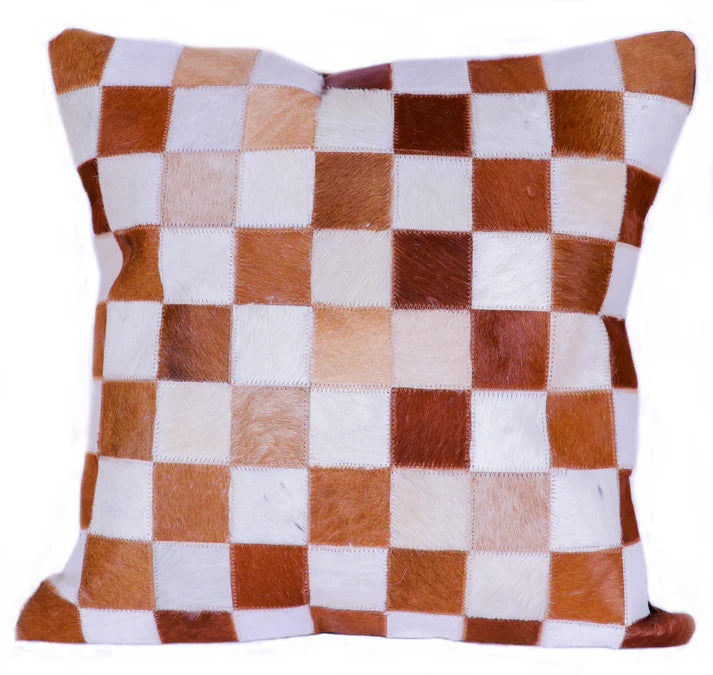 Tan & White Hairon Leather Cushion Cover | Square