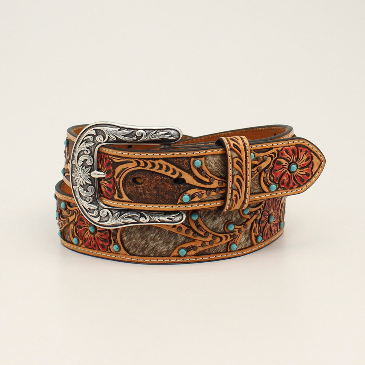 Ariat Ladies Floral Tooled with Turquoise Inlay Belt