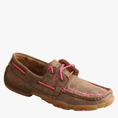 Twisted X Womens Pink Ribbon Barbed Lace Up Moc