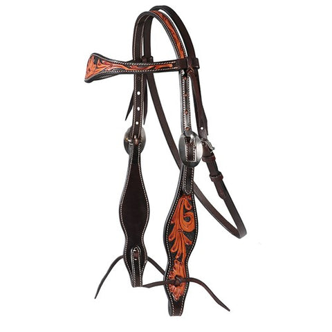 Fort Worth Frontier Headstall Brown with Filigree Tooling
