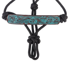 Fort Worth Rope Halter with Leather Nose - Turquoise Flower