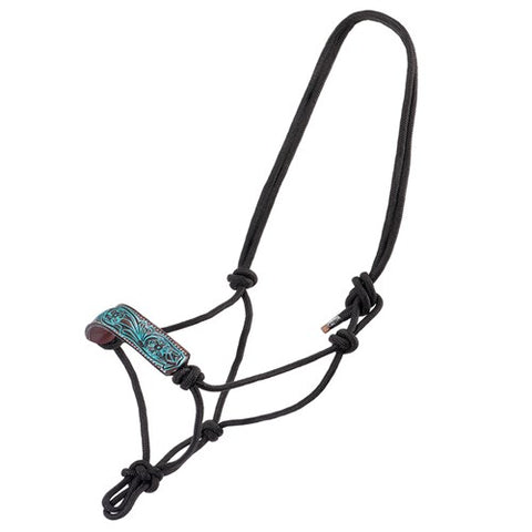 Fort Worth Rope Halter with Leather Nose - Turquoise Flower