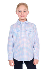 Hard Slog Kids Lillia 1/2 Plkt Long Sleeve Shirt Pale Blue/Pink