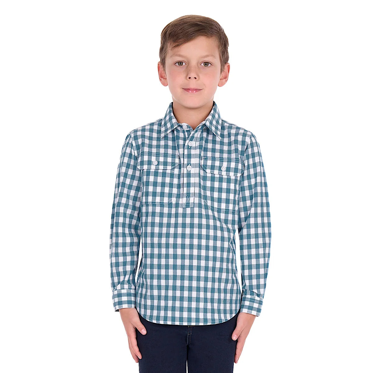 Hard Slog Boy's River Half Placket Long Sleeve Shirt - Teal