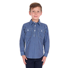 Hard Slog Boy's Wyatt Half Placket Long Sleeve Shirt - Blue