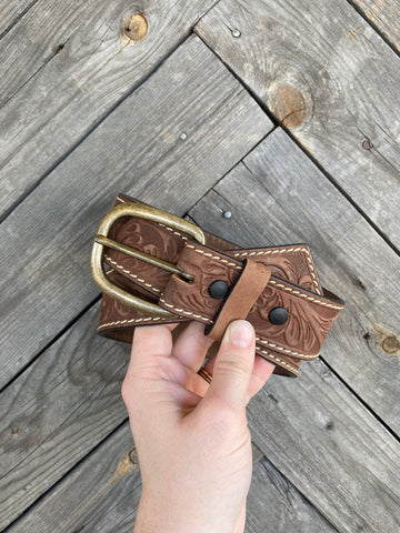 Roper Hand-Tooled Genuine Leather Belt