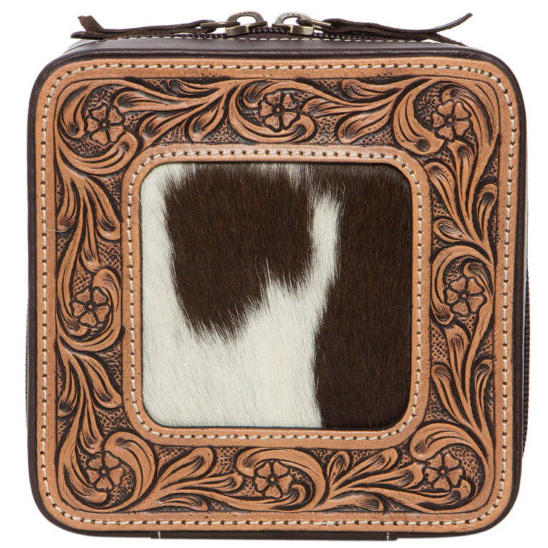 Cowhide Tooled Jewellery Box | Brown