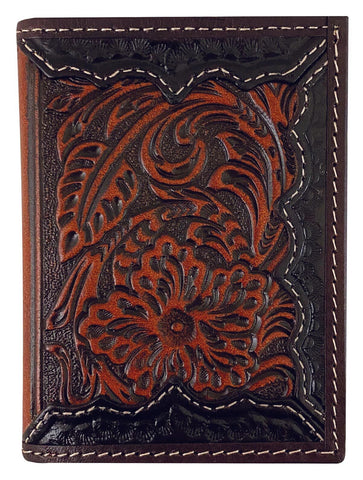 Roper Wallet - Tri-fold Tooled Leather - Dark Brown