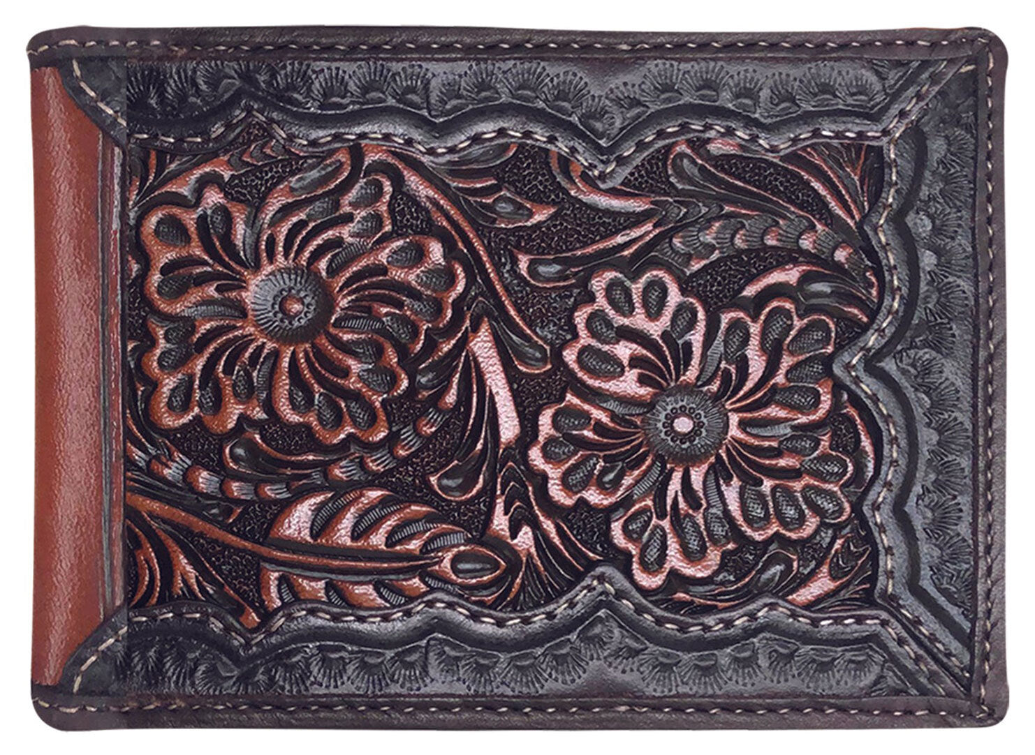 Roper Wallet - Bi-fold Tooled Leather Dark Brown