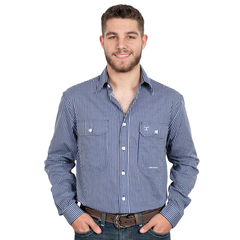 Just Country Mens Austin Full Button Shirt - Navy/White Pin Stripe