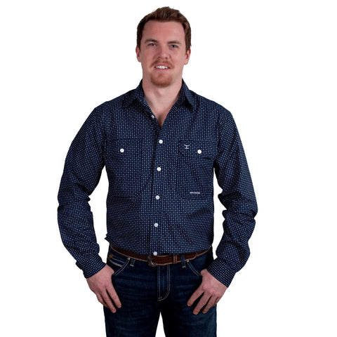 Just Country Mens Austin Full Button Shirt - Dark Blue with White Diamond