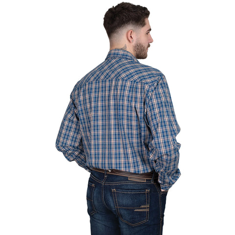 Just Country Mens Austin Shirt | Cobalt/Rust Plaid