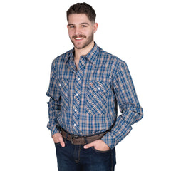 Just Country Mens Austin Shirt | Cobalt/Rust Plaid