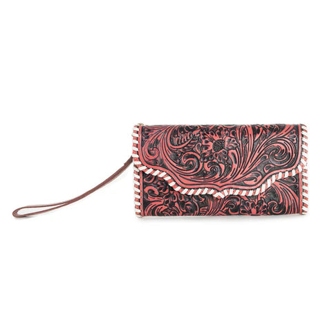 Desert Roses - Tan Hand Tooled Leather Wallet