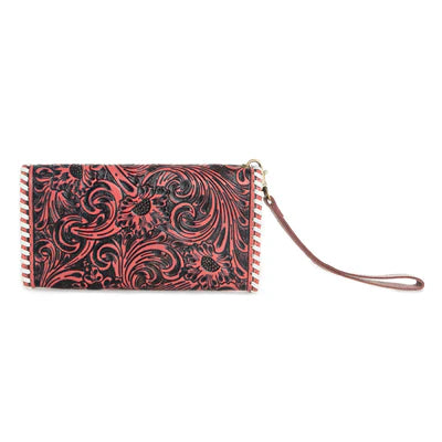 Desert Roses - Tan Hand Tooled Leather Wallet
