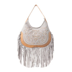 Sage Whisper Fringe Leather Bag | Pearl White