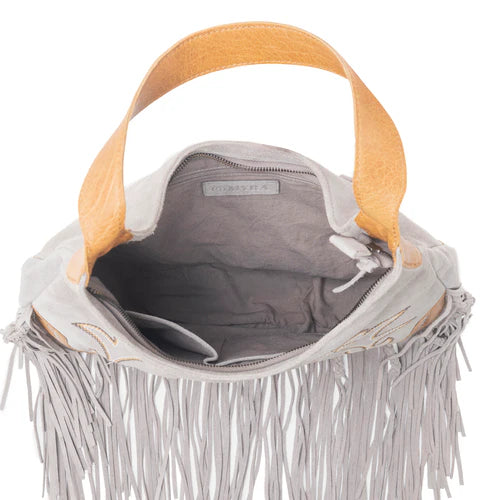 Sage Whisper Fringe Leather Bag | Pearl White