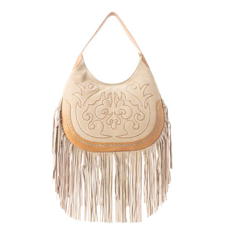 Sage Whisper Fringe Leather Bag | Beige