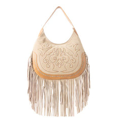 Sage Whisper Fringe Leather Bag | Beige