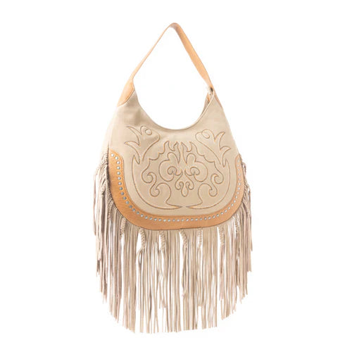 Sage Whisper Fringe Leather Bag | Beige
