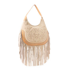 Sage Whisper Fringe Leather Bag | Beige