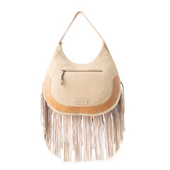 Sage Whisper Fringe Leather Bag | Beige