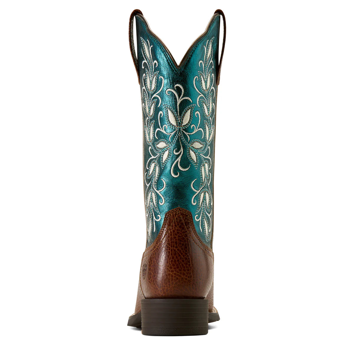 Womens Ariat Round Up Holly Wide Square Toe Western Boot Brown/Metalic Sea