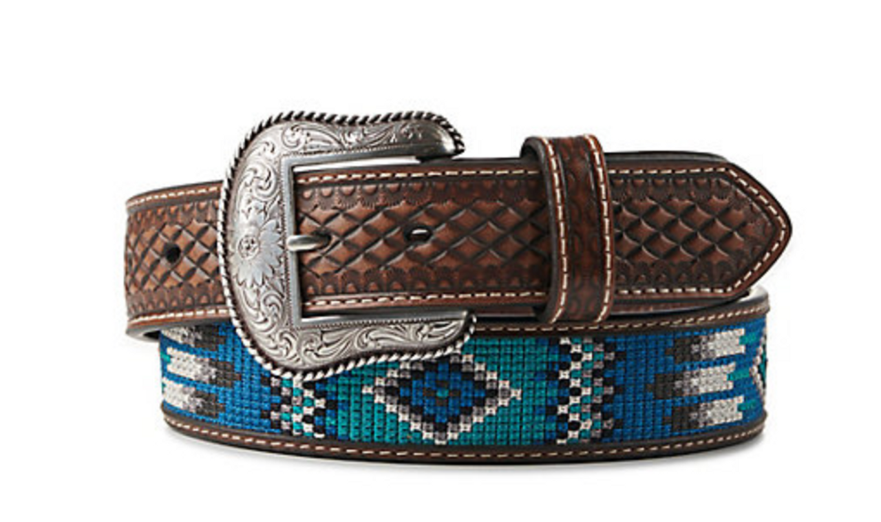 Ariat Mens Blue and Turquoise Southwestern Belt 1-1/2"