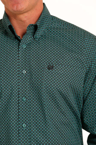 Cinch Mens Long Sleeve Shirt - Teal Pattern