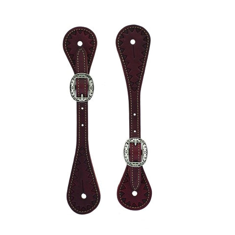 Weaver Youth Triangle Tooled Spur Straps - Chestnut