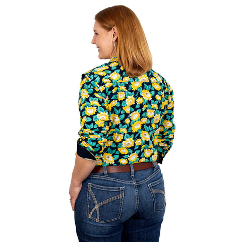 Just Country Women's Abbey Workshirt | Navy Sunflowers