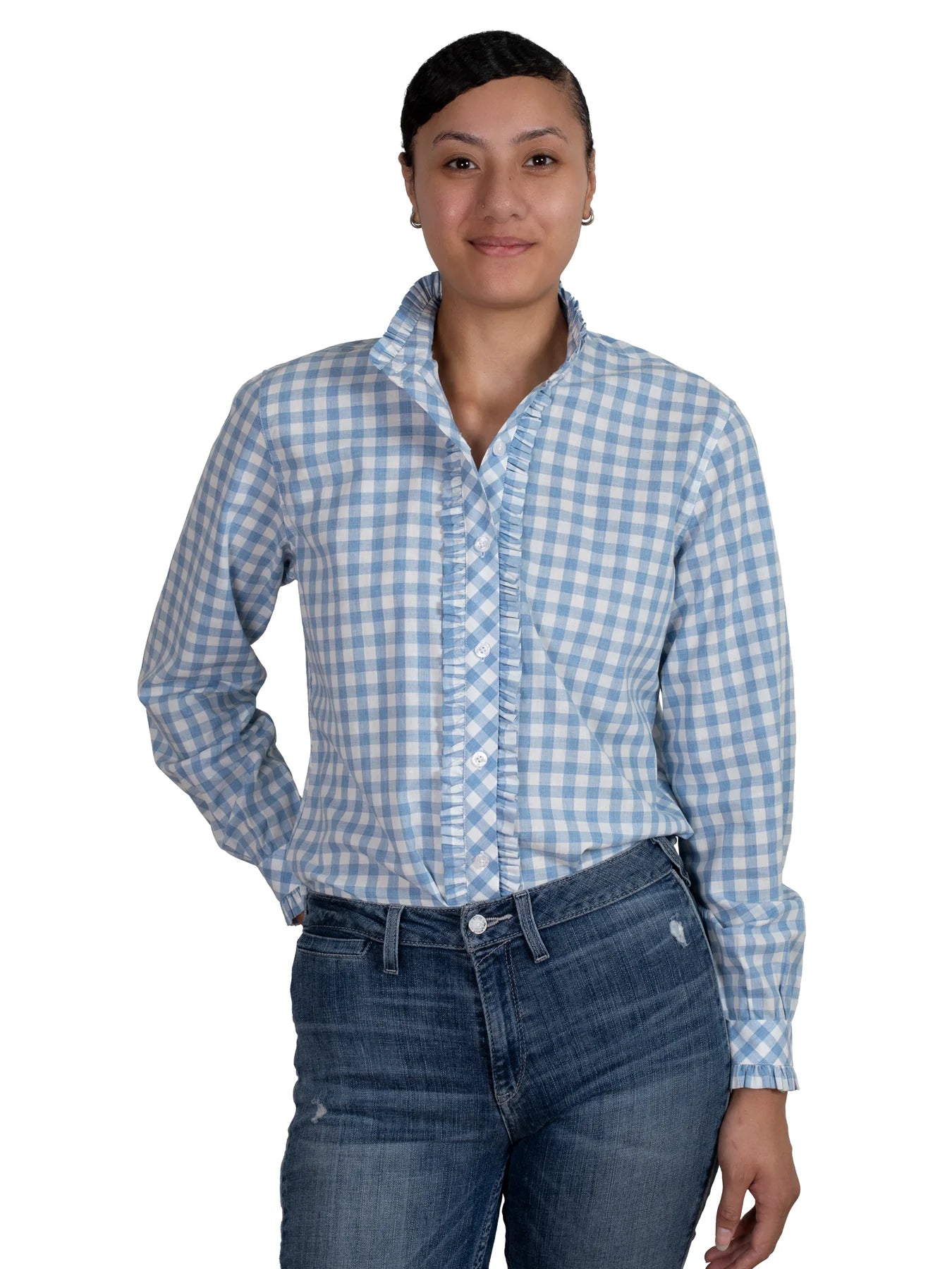 Just Country Ladies Abbey Frills Shirt - Blue Check